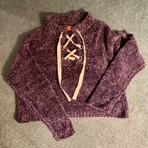 POL charcoal cropped chenille sweater